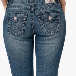 True Religion Joey Straight Jeans Women 26 Flap Pocket Rhinestone Button USA Den